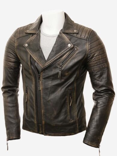 Vintage distressed darkbrown cafe racer 2016 leather biker jacket