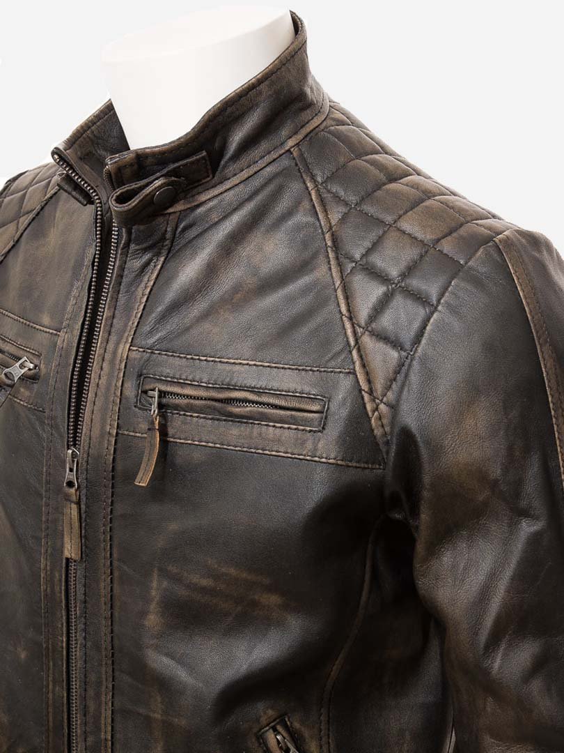Wax brown classic diamond Cafe racer biker jacket in USA