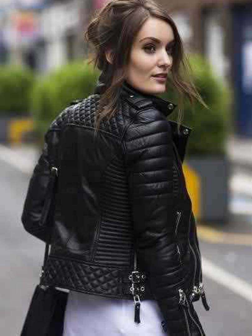Women black biker jacket Slim Fit