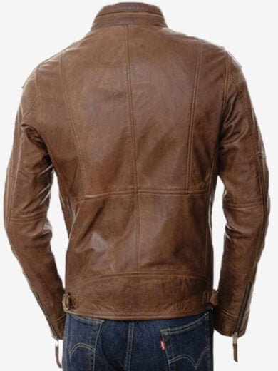 Brown Leather Jacket For Men - Biker Cafe Racer Brown Leather Jacket4
