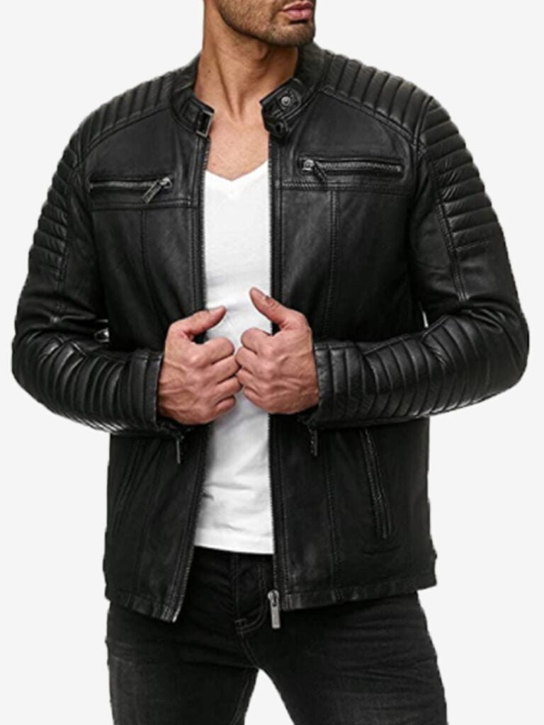 Men's Classic bike Motorcycle lether Jacket - Genuine Black Zipper Coat For Men1