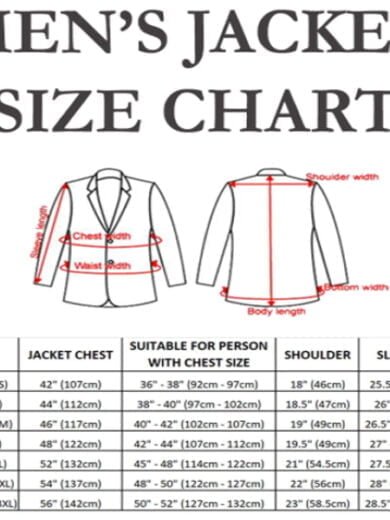 Stars Jacket Men's Size Chart