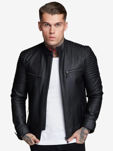 Black Bomber padded leather jacket