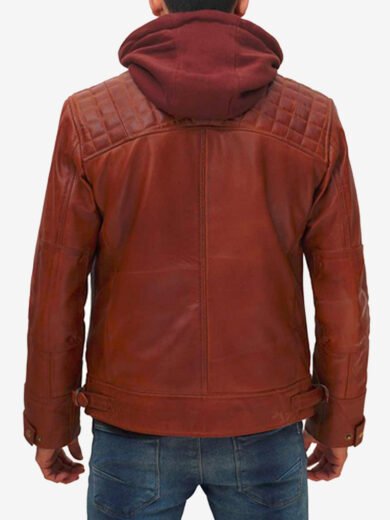 Johnson Mens Brown Leather Jacket With Removable Hood
