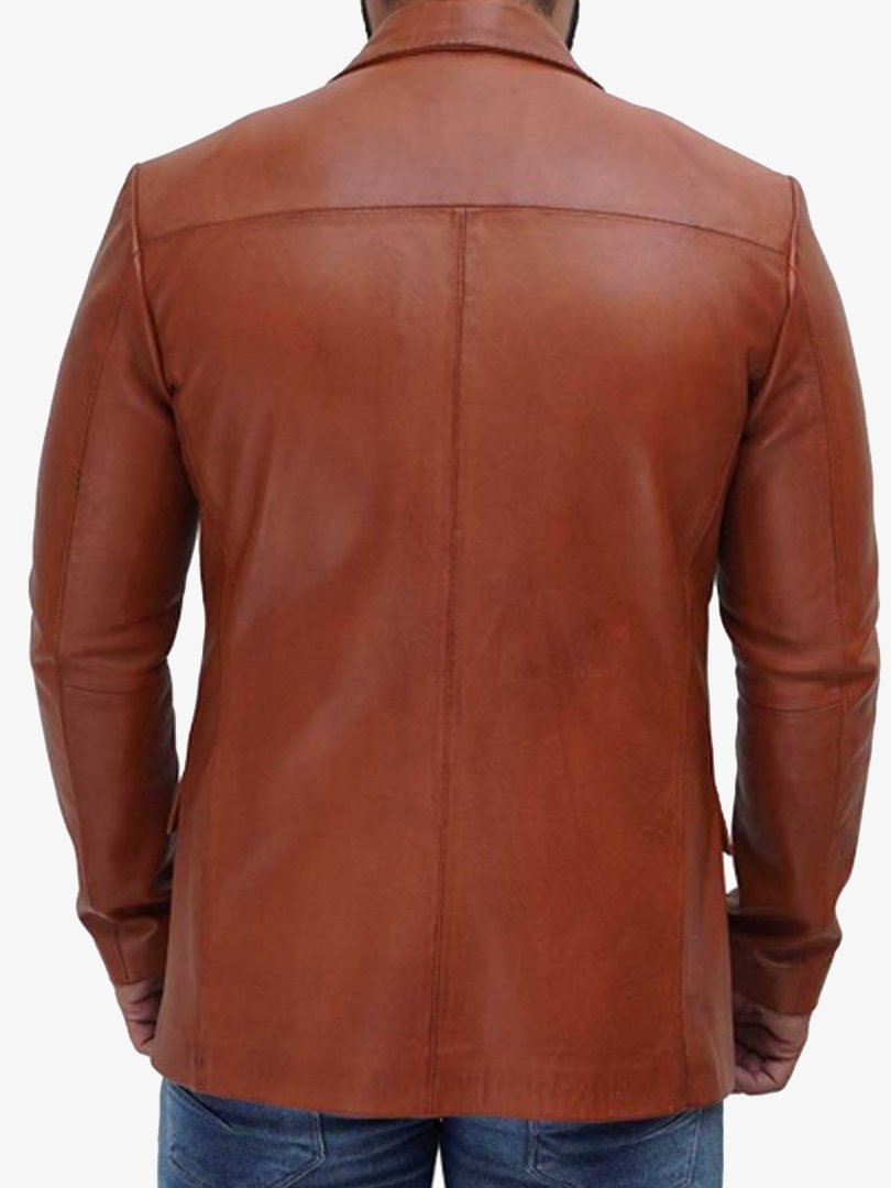 Brown Leather Blazer for Men - Real 2 button Leather coat