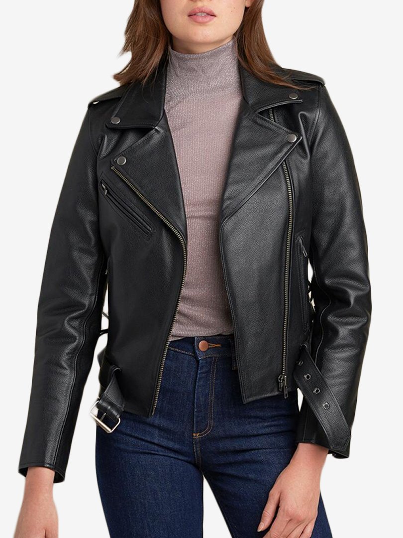 Asymmetrical Cleo Black Genuine Leather Moto Jacket