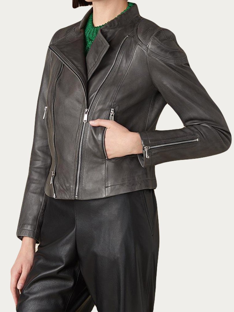 Asymmetrical Women's Black Brandy Bubble Motorcycle leather Jacket