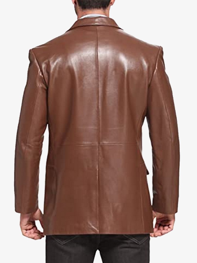Men's Brown Two Button Leather Blazer Coat