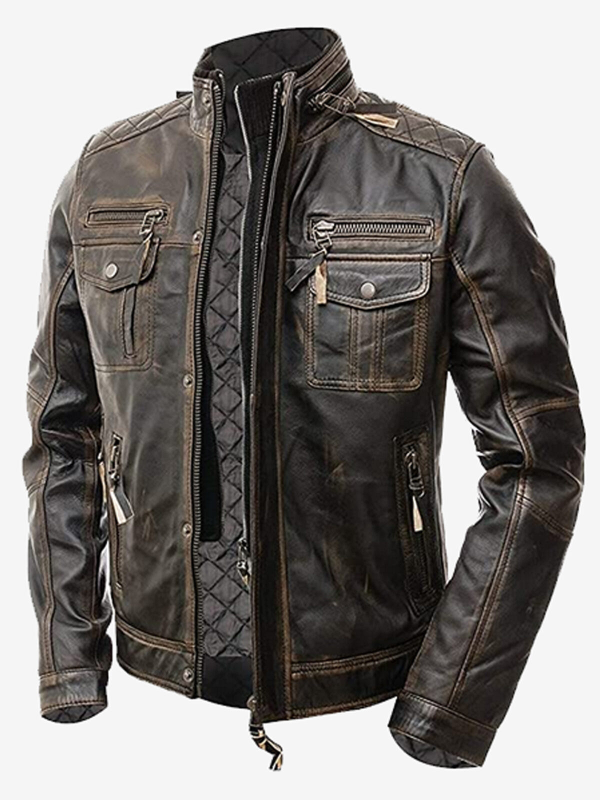 Vintage Distressed Brown Leather Jacket 
