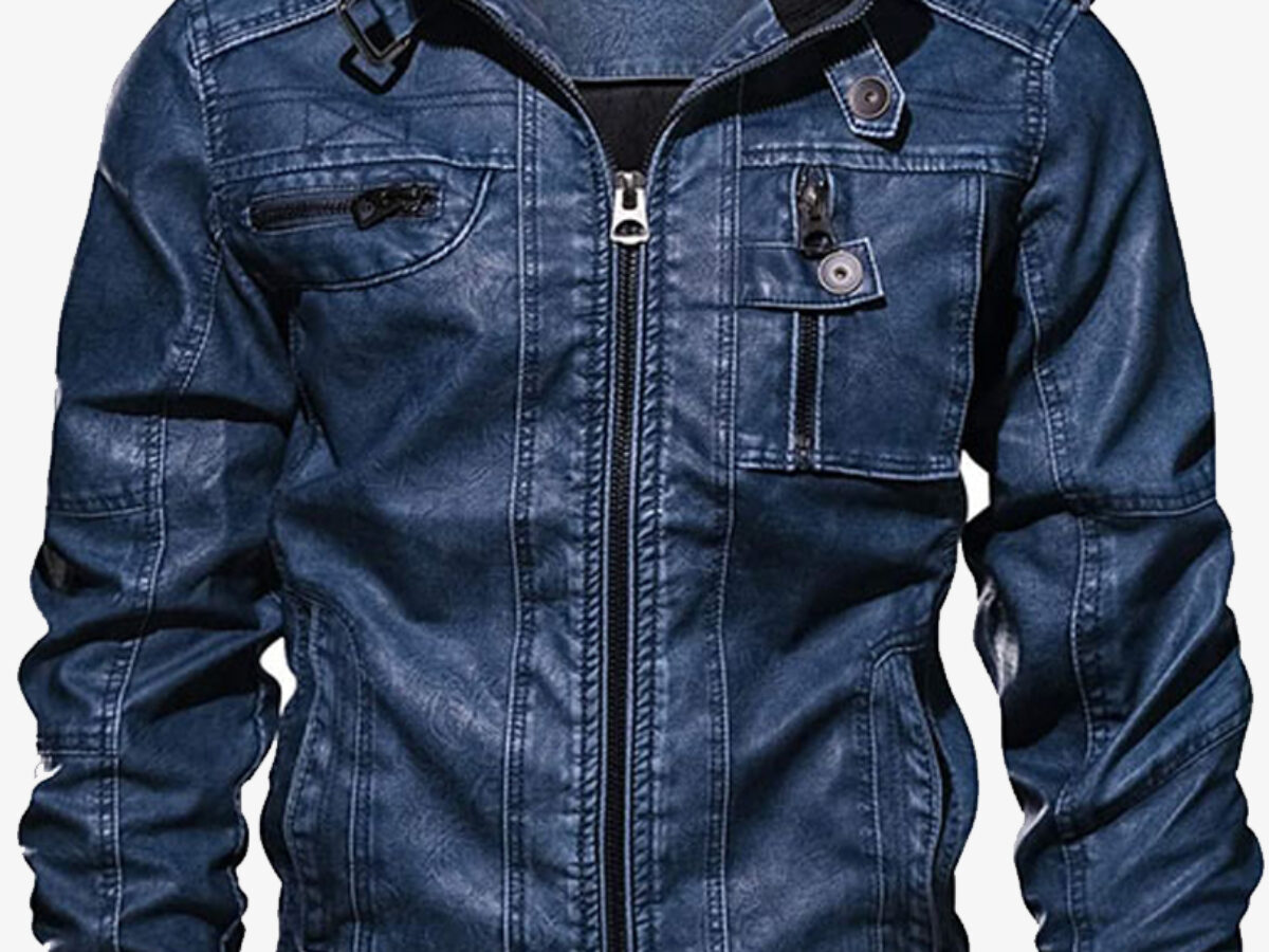 MCM Men's Dark Blue Denim Rider Jacket With Leather Sleeves (Large)