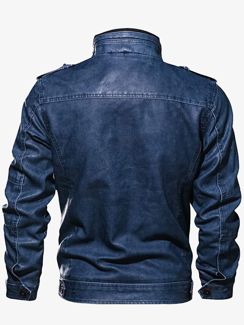 Men's Classic Blue Denim Leather Jacket