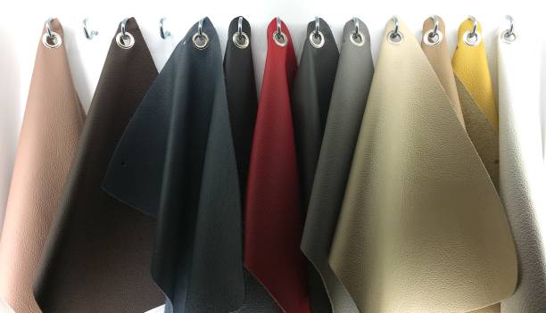 Leather color and texture fabric swatches hanging 