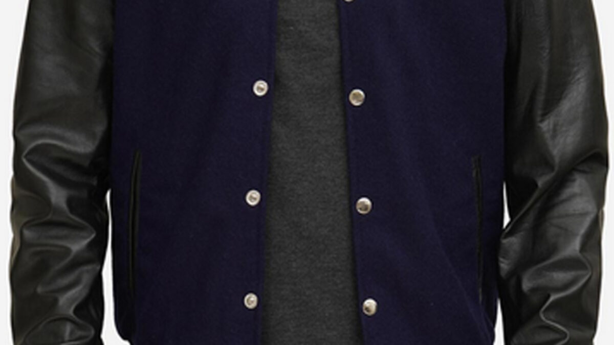 Navy Blue Leather Varsity Jacket