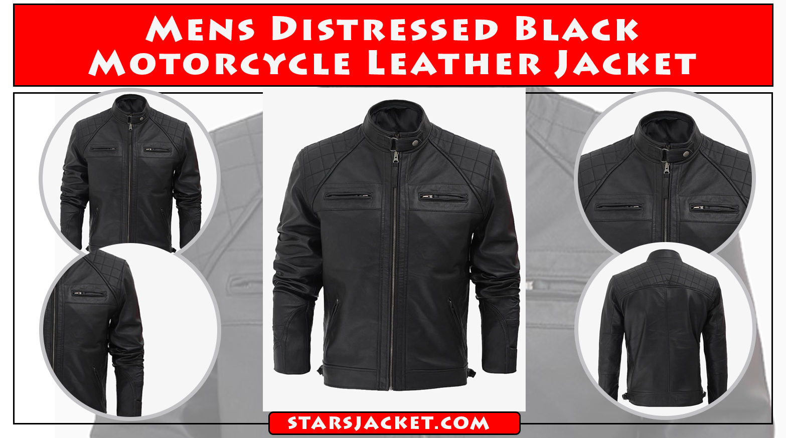 black Distressed Cafe Fitted Leather Jacket Men 