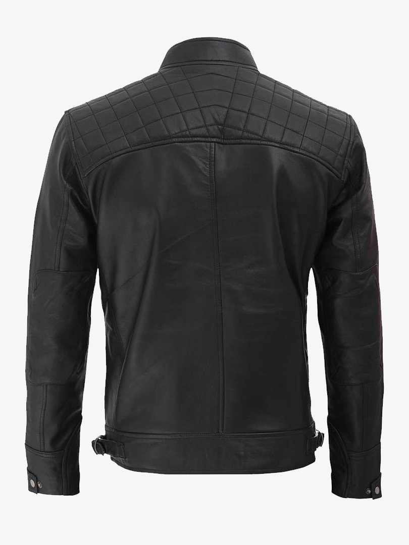 black Distressed Cafe Fitted Leather Jacket Men3