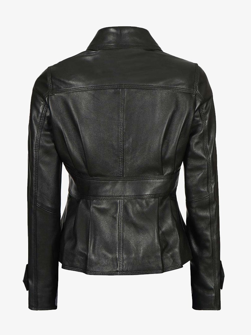 Gladys Short Body Women's Black Peplum Leather Jacket 1