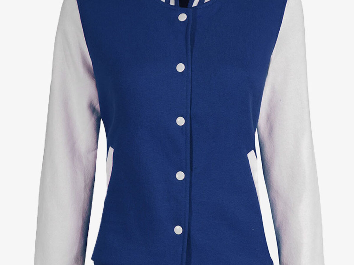 Womens' White and Blue Letterman Jacket
